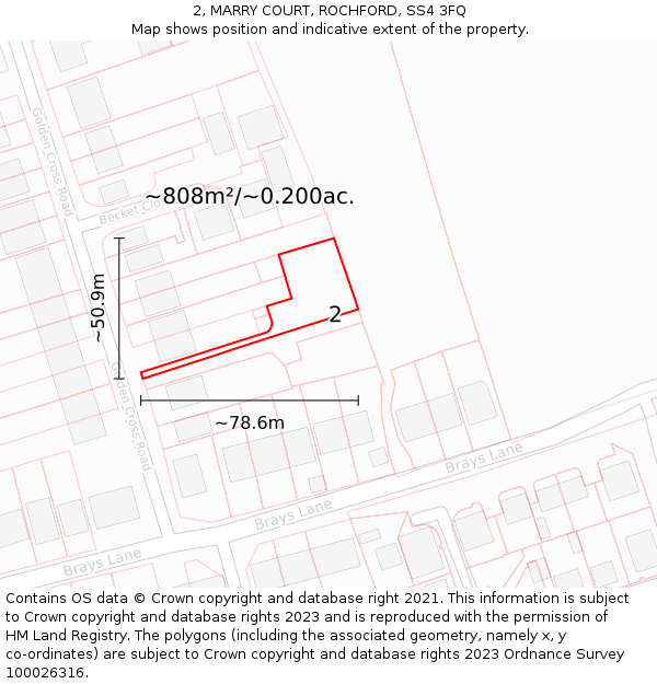 2, MARRY COURT, ROCHFORD, SS4 3FQ: Plot and title map