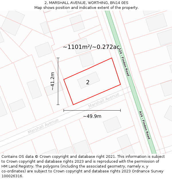 2, MARSHALL AVENUE, WORTHING, BN14 0ES: Plot and title map