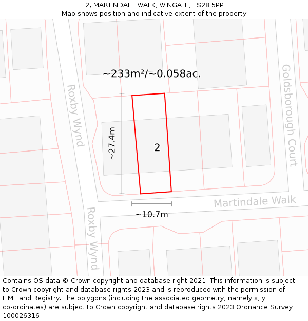 2, MARTINDALE WALK, WINGATE, TS28 5PP: Plot and title map