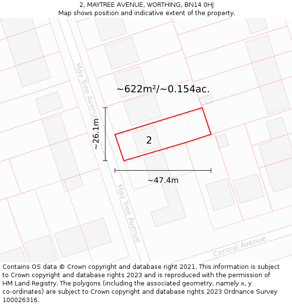 2, MAYTREE AVENUE, WORTHING, BN14 0HJ: Plot and title map