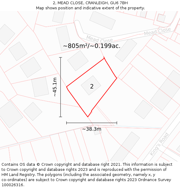 2, MEAD CLOSE, CRANLEIGH, GU6 7BH: Plot and title map