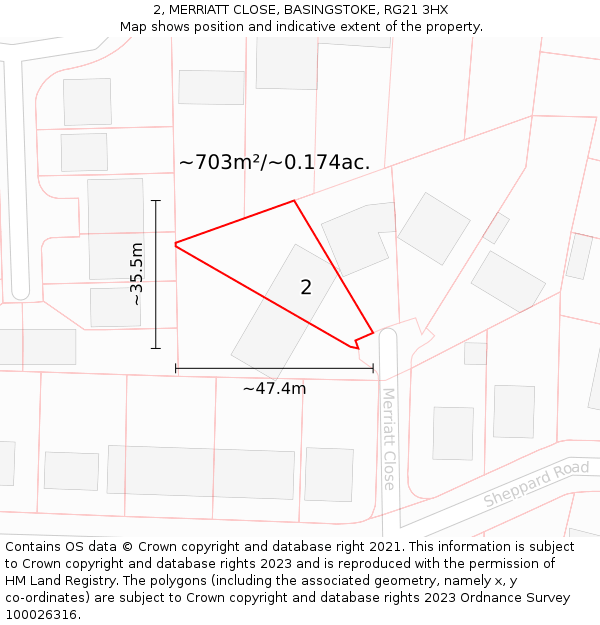 2, MERRIATT CLOSE, BASINGSTOKE, RG21 3HX: Plot and title map