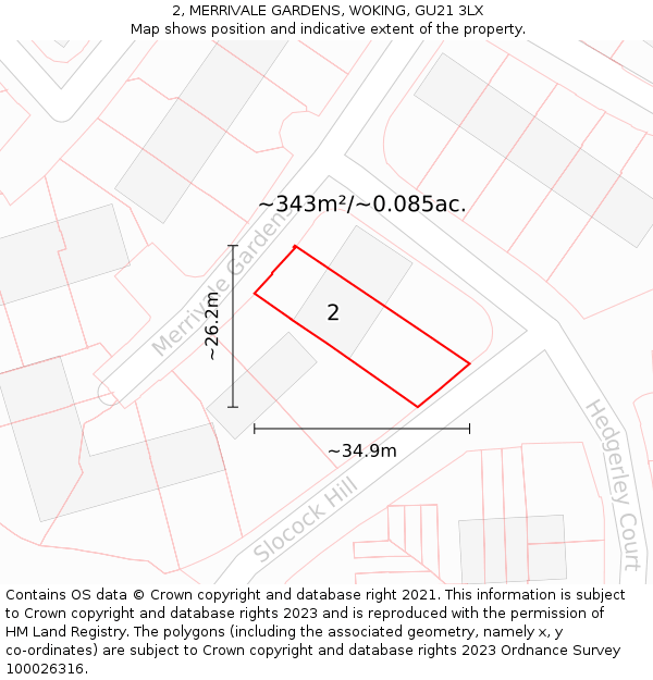 2, MERRIVALE GARDENS, WOKING, GU21 3LX: Plot and title map