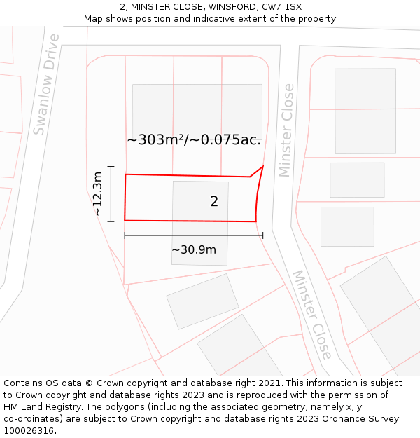 2, MINSTER CLOSE, WINSFORD, CW7 1SX: Plot and title map