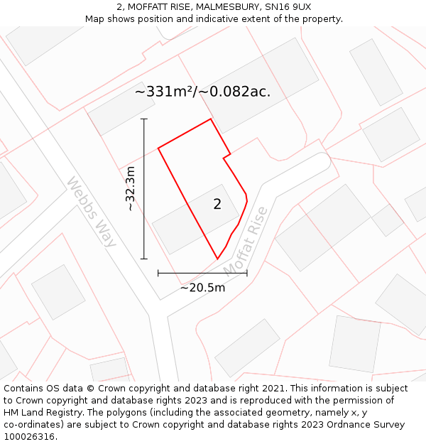 2, MOFFATT RISE, MALMESBURY, SN16 9UX: Plot and title map