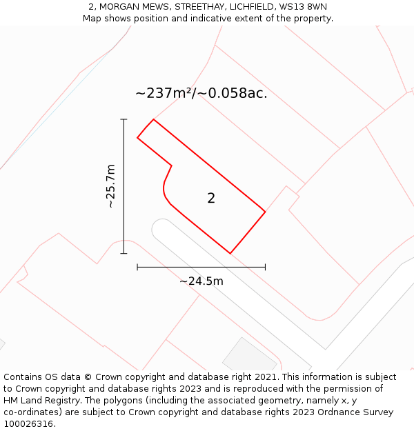 2, MORGAN MEWS, STREETHAY, LICHFIELD, WS13 8WN: Plot and title map