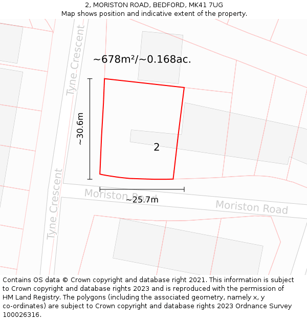 2, MORISTON ROAD, BEDFORD, MK41 7UG: Plot and title map