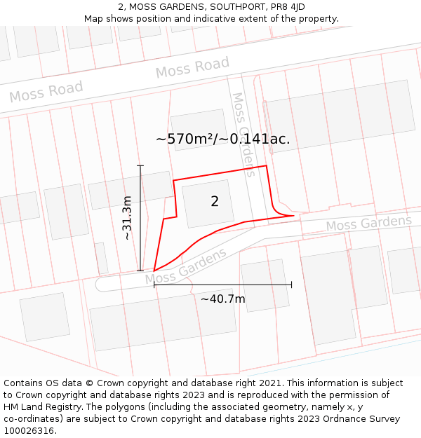 2, MOSS GARDENS, SOUTHPORT, PR8 4JD: Plot and title map