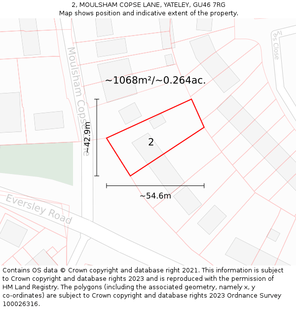 2, MOULSHAM COPSE LANE, YATELEY, GU46 7RG: Plot and title map