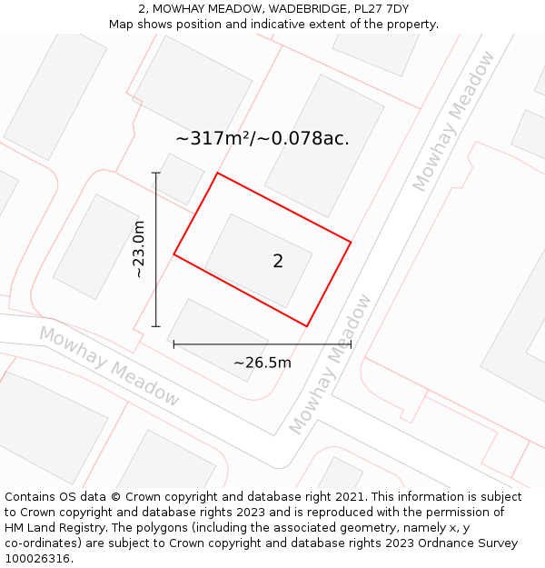 2, MOWHAY MEADOW, WADEBRIDGE, PL27 7DY: Plot and title map