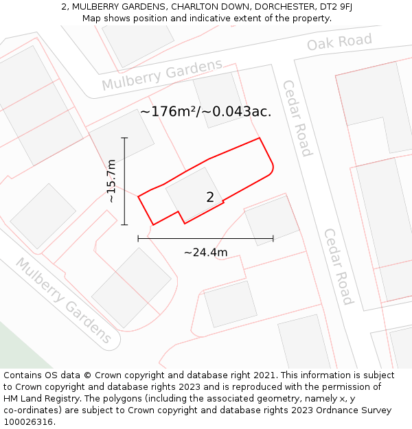 2, MULBERRY GARDENS, CHARLTON DOWN, DORCHESTER, DT2 9FJ: Plot and title map