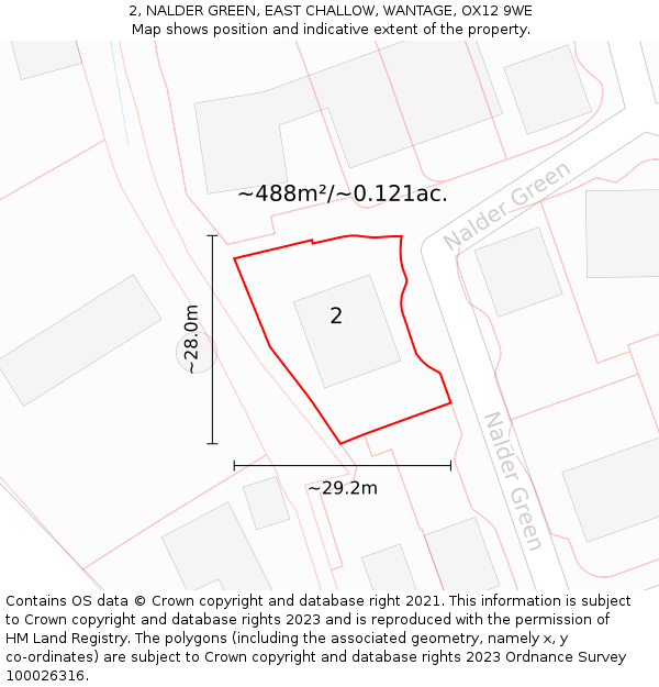 2, NALDER GREEN, EAST CHALLOW, WANTAGE, OX12 9WE: Plot and title map