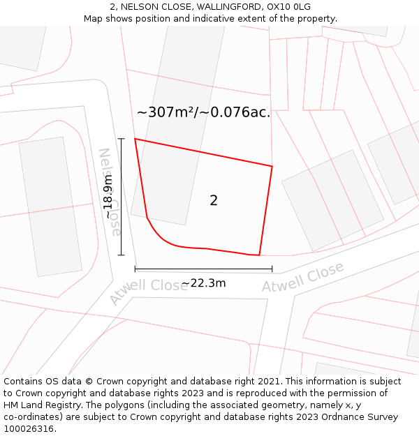 2, NELSON CLOSE, WALLINGFORD, OX10 0LG: Plot and title map