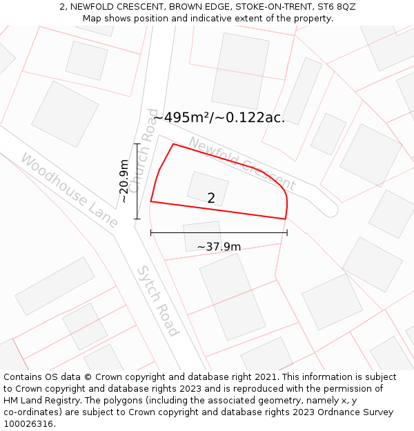 2, NEWFOLD CRESCENT, BROWN EDGE, STOKE-ON-TRENT, ST6 8QZ: Plot and title map