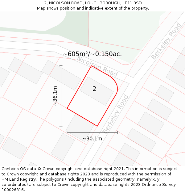2, NICOLSON ROAD, LOUGHBOROUGH, LE11 3SD: Plot and title map