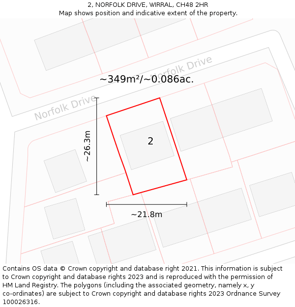 2, NORFOLK DRIVE, WIRRAL, CH48 2HR: Plot and title map