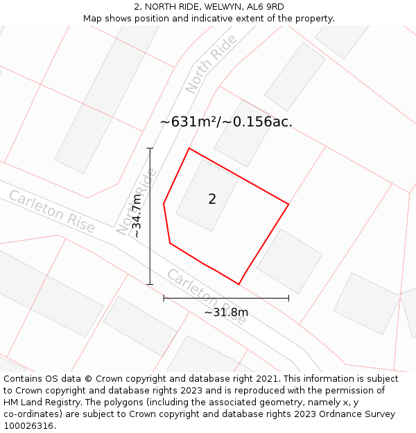 2, NORTH RIDE, WELWYN, AL6 9RD: Plot and title map