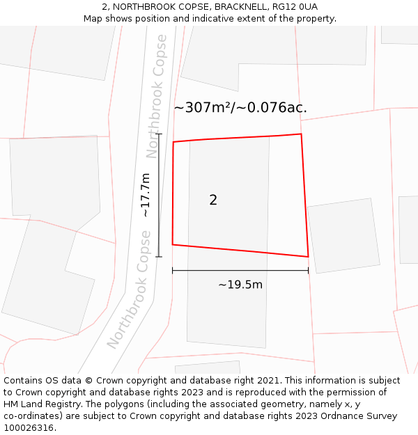 2, NORTHBROOK COPSE, BRACKNELL, RG12 0UA: Plot and title map