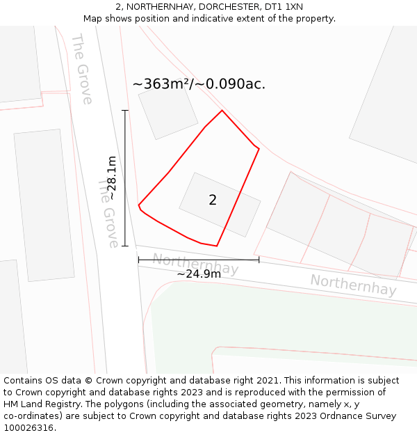 2, NORTHERNHAY, DORCHESTER, DT1 1XN: Plot and title map