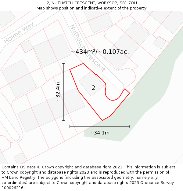 2, NUTHATCH CRESCENT, WORKSOP, S81 7QU: Plot and title map