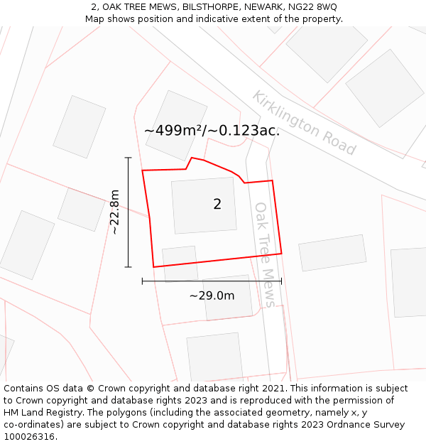 2, OAK TREE MEWS, BILSTHORPE, NEWARK, NG22 8WQ: Plot and title map