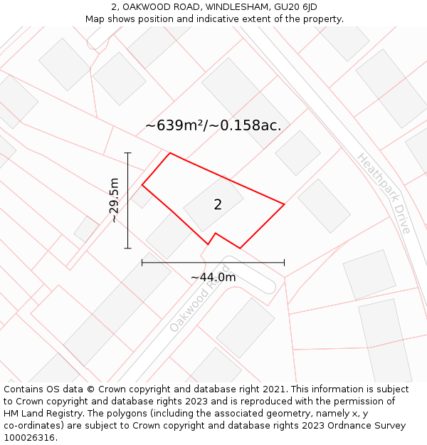 2, OAKWOOD ROAD, WINDLESHAM, GU20 6JD: Plot and title map