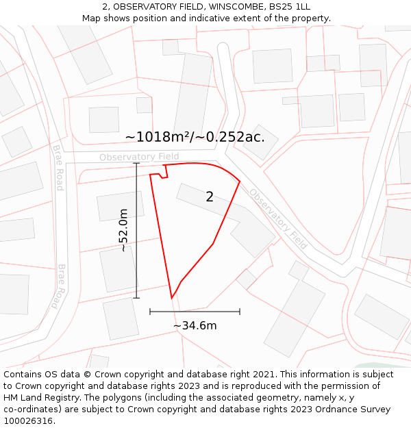 2, OBSERVATORY FIELD, WINSCOMBE, BS25 1LL: Plot and title map