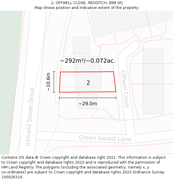 2, OFFWELL CLOSE, REDDITCH, B98 0FJ: Plot and title map