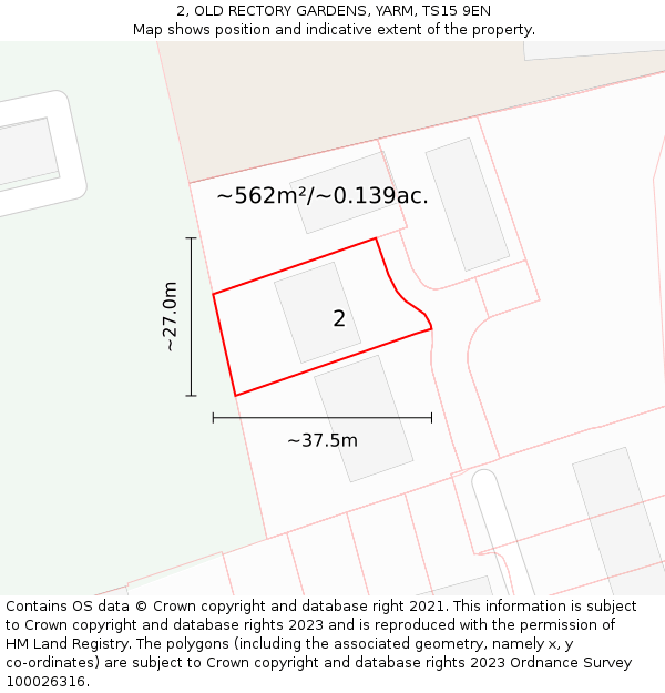 2, OLD RECTORY GARDENS, YARM, TS15 9EN: Plot and title map