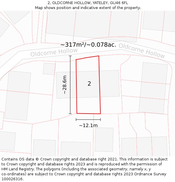 2, OLDCORNE HOLLOW, YATELEY, GU46 6FL: Plot and title map