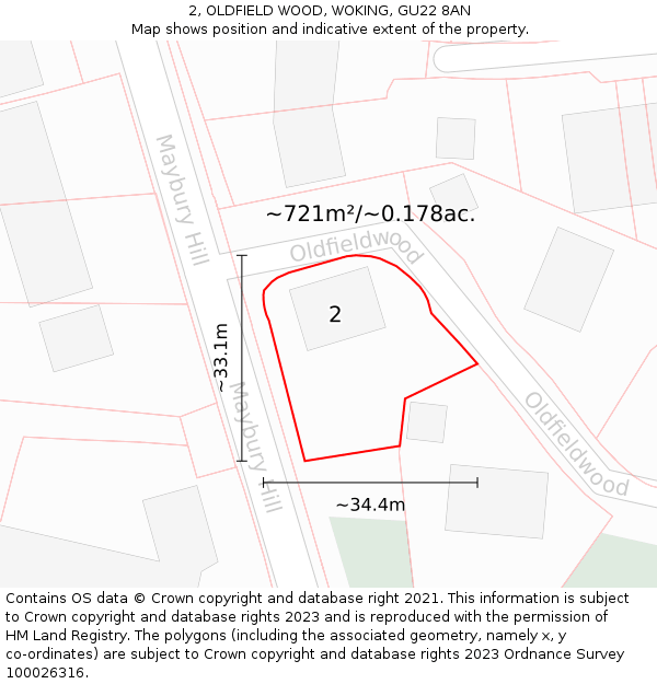 2, OLDFIELD WOOD, WOKING, GU22 8AN: Plot and title map