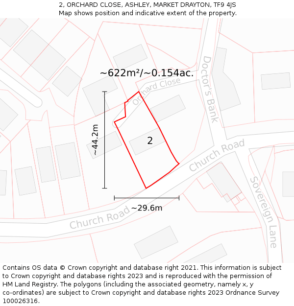 2, ORCHARD CLOSE, ASHLEY, MARKET DRAYTON, TF9 4JS: Plot and title map