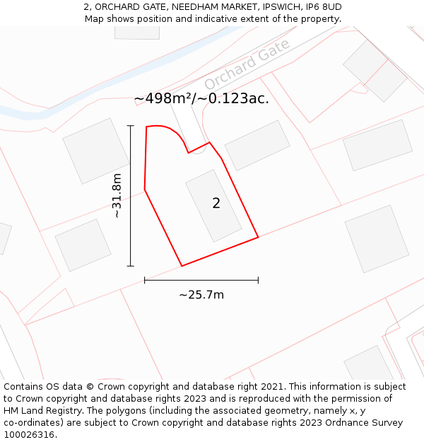 2, ORCHARD GATE, NEEDHAM MARKET, IPSWICH, IP6 8UD: Plot and title map