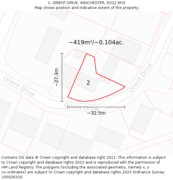 2, ORIENT DRIVE, WINCHESTER, SO22 6NZ: Plot and title map