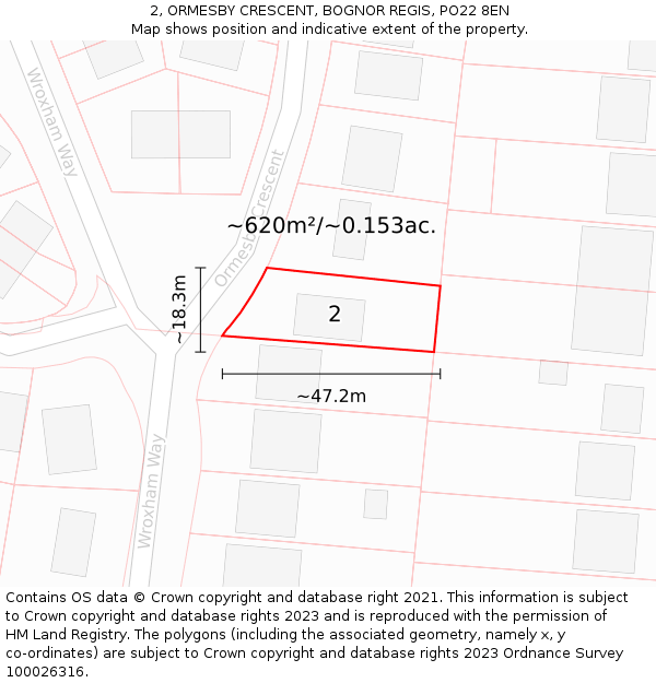 2, ORMESBY CRESCENT, BOGNOR REGIS, PO22 8EN: Plot and title map