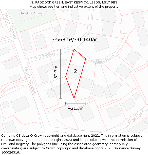 2, PADDOCK GREEN, EAST KESWICK, LEEDS, LS17 9BS: Plot and title map