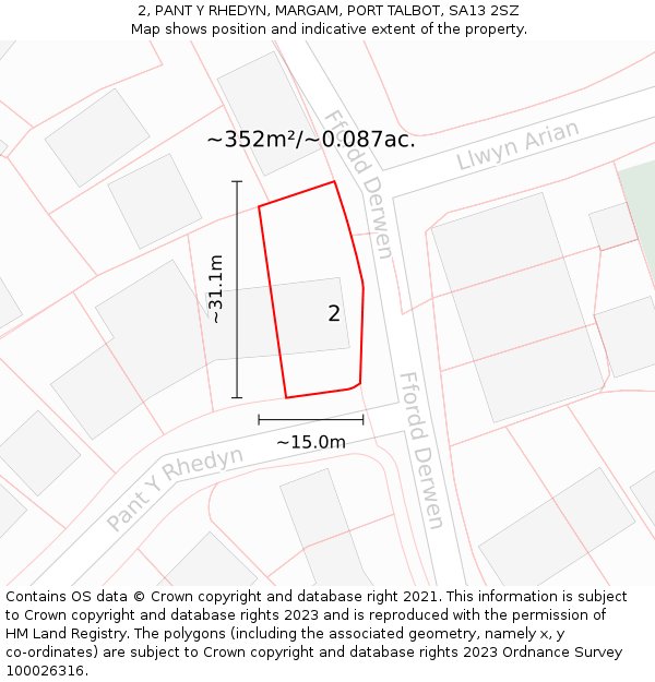 2, PANT Y RHEDYN, MARGAM, PORT TALBOT, SA13 2SZ: Plot and title map