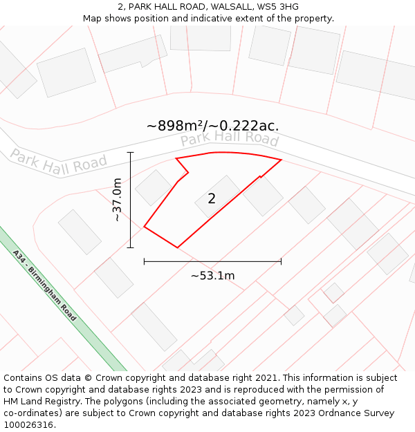 2, PARK HALL ROAD, WALSALL, WS5 3HG: Plot and title map