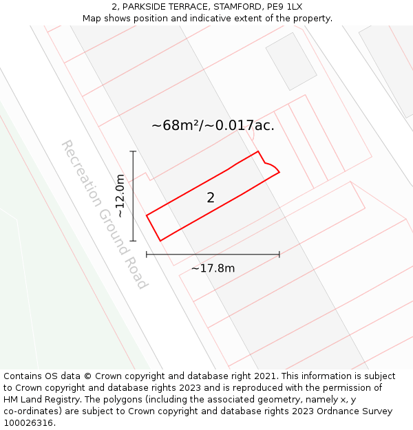 2, PARKSIDE TERRACE, STAMFORD, PE9 1LX: Plot and title map