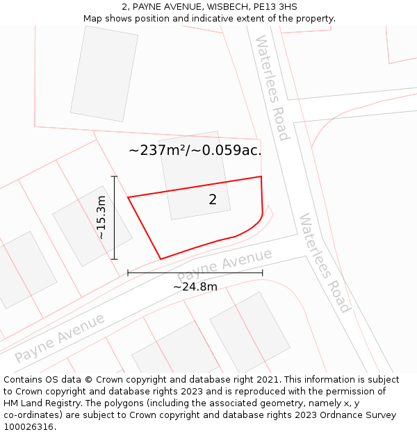 2, PAYNE AVENUE, WISBECH, PE13 3HS: Plot and title map