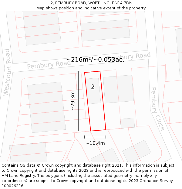 2, PEMBURY ROAD, WORTHING, BN14 7DN: Plot and title map