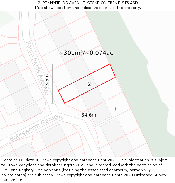 2, PENNYFIELDS AVENUE, STOKE-ON-TRENT, ST6 4SD: Plot and title map