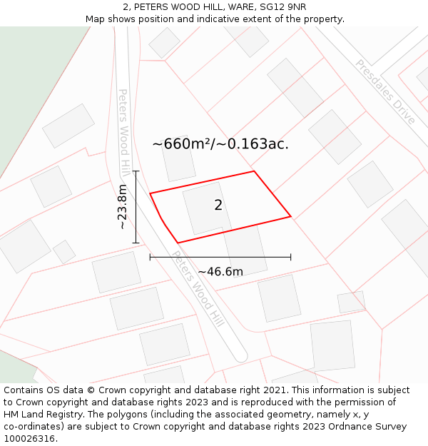 2, PETERS WOOD HILL, WARE, SG12 9NR: Plot and title map