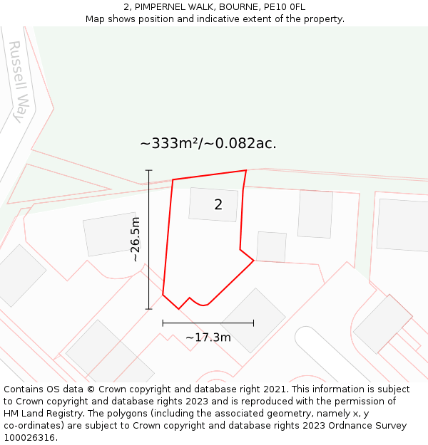 2, PIMPERNEL WALK, BOURNE, PE10 0FL: Plot and title map