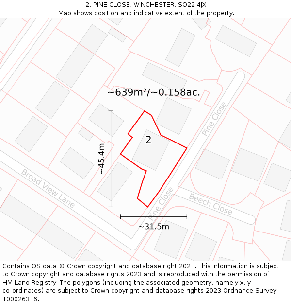 2, PINE CLOSE, WINCHESTER, SO22 4JX: Plot and title map