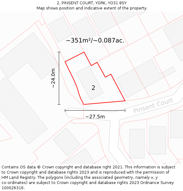 2, PINSENT COURT, YORK, YO31 8SY: Plot and title map