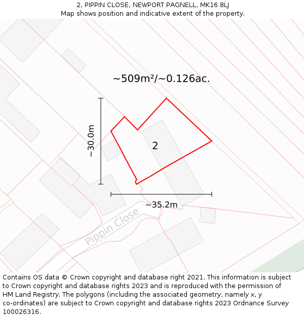 2, PIPPIN CLOSE, NEWPORT PAGNELL, MK16 8LJ: Plot and title map