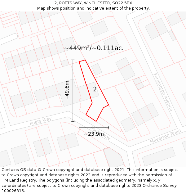 2, POETS WAY, WINCHESTER, SO22 5BX: Plot and title map