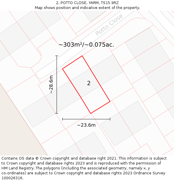 2, POTTO CLOSE, YARM, TS15 9RZ: Plot and title map