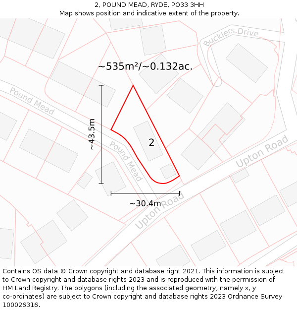 2, POUND MEAD, RYDE, PO33 3HH: Plot and title map